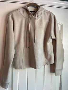 Tahari Cream Suede-Look Hooded Pullover